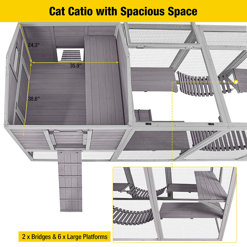 Morgete Outdoor Cat House 90"H Catio Large Cat Enclosure Deformation Weatherproof Cat Run