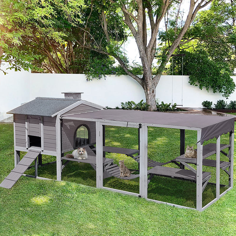 Morgete Outdoor Cat House 90"H Catio Large Cat Enclosure Deformation Weatherproof Cat Run