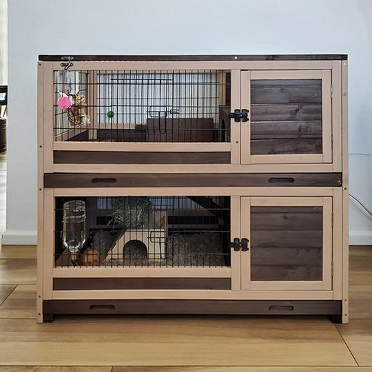 Morgete Outdoor Rabbit Hutch 2 Layer Bunny Cage Indoor-Gray