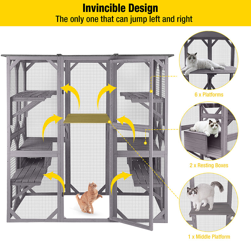 Aivituvin-AIR37 Walk-in Extra Large Outdoor Cat Enclosure Connected To House