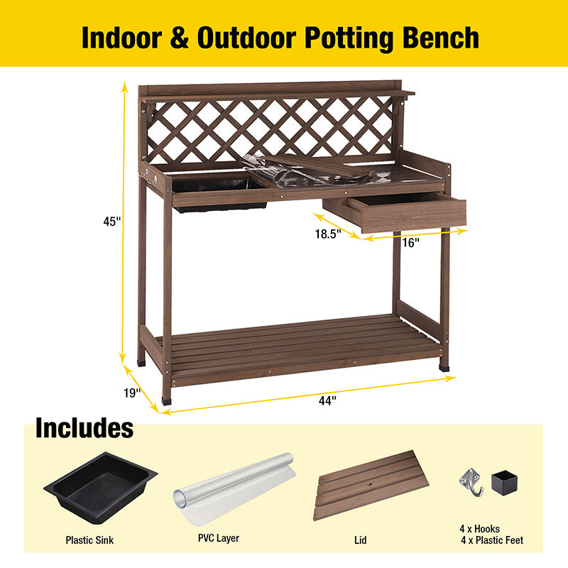 MEDEHOO Wooden Potting Bench Outdoor Workstation Gardening Table - Thumbnail 4