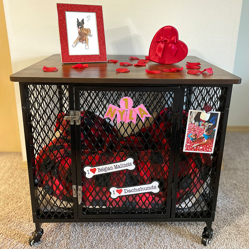 Aivituvin-AIR78 Dog Crate Furniture, Side End Table with Tray, Cushion and Casters