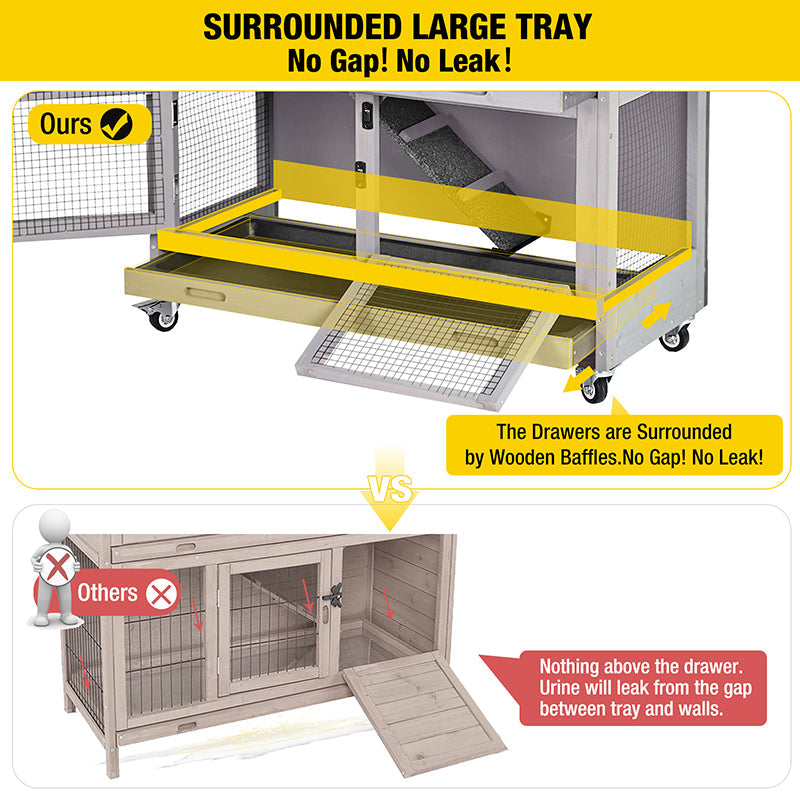 Morgete Rabbit Hutch Bunny Cage Outdoors & Indoors with Wheel, Two Layer Guinea Pig House