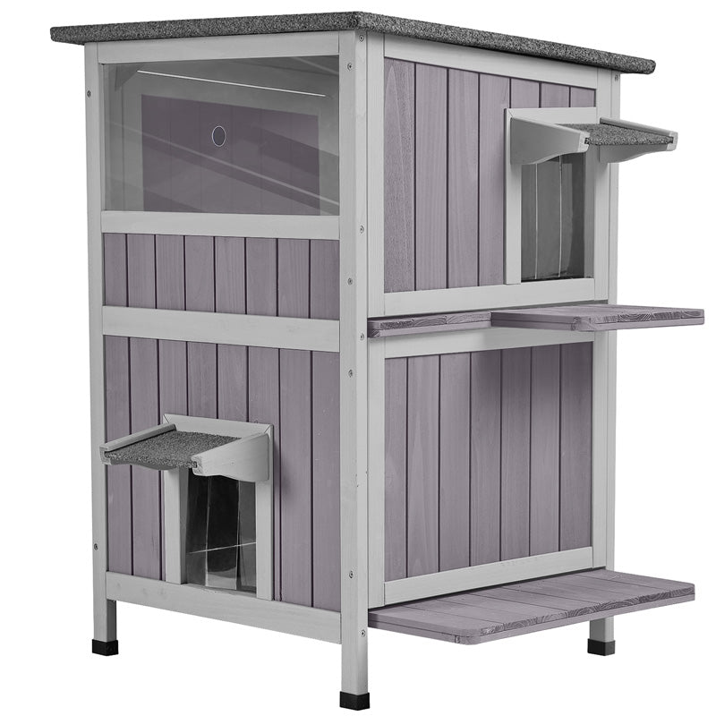 Aivituvin 2-Tier Wooden Cat House AIR14, Outdoor Cat Shelter with Waterproof Roof