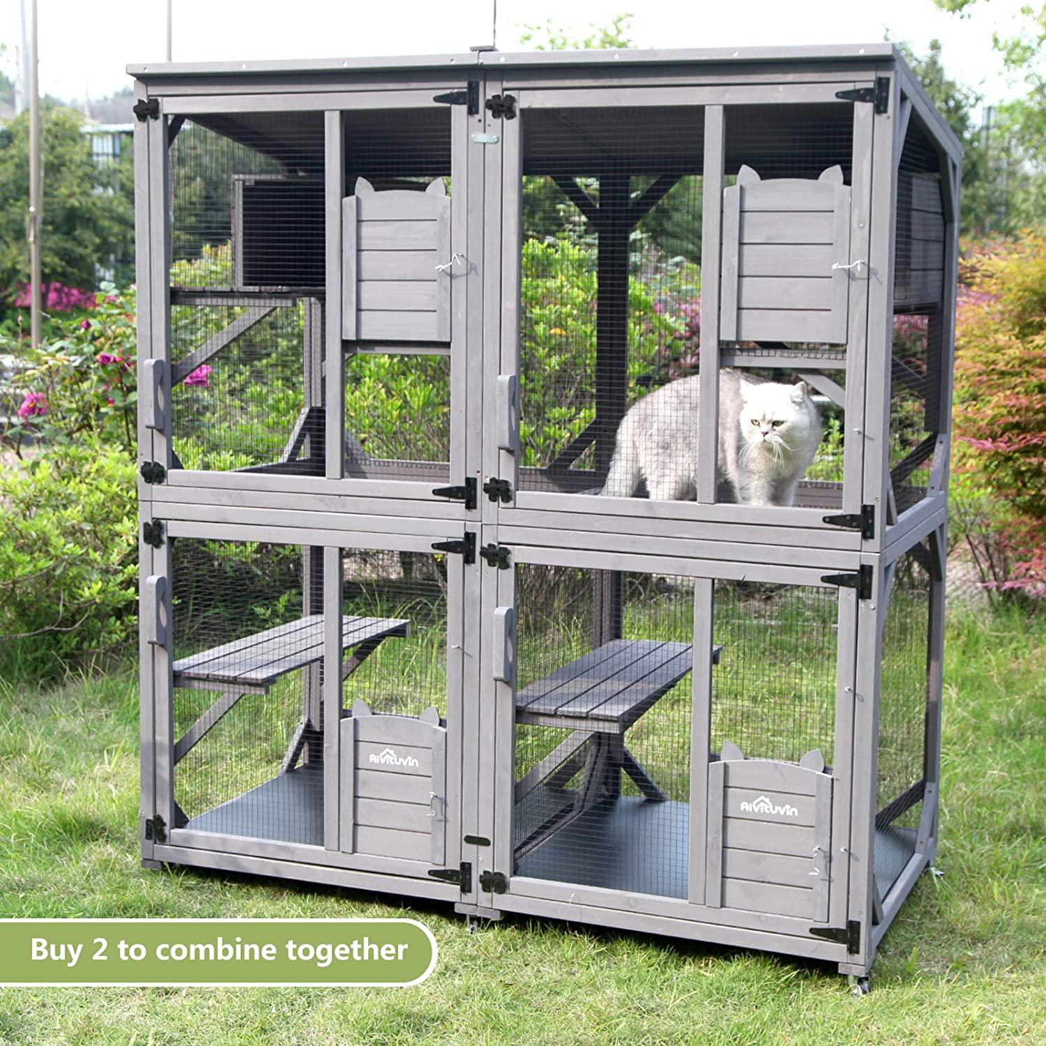Aivituvin Outdoor Cat Catio AIR22, Cat House for 2–3 Cats, Connects to Window or Cat Door