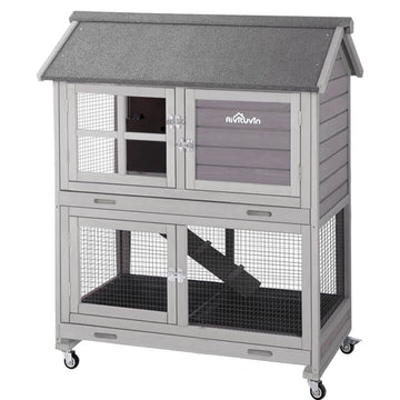 Morgete Outdoor Rabbit Hutch Bunny House with Wheels, Wooden Guinea Pig Cage for Small Animals