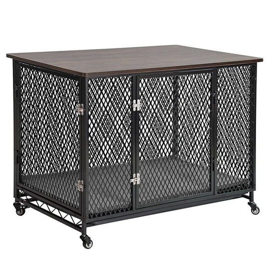 Aivituvin-AIR78 Dog Crate Furniture, Side End Table with Tray, Cushion and Casters