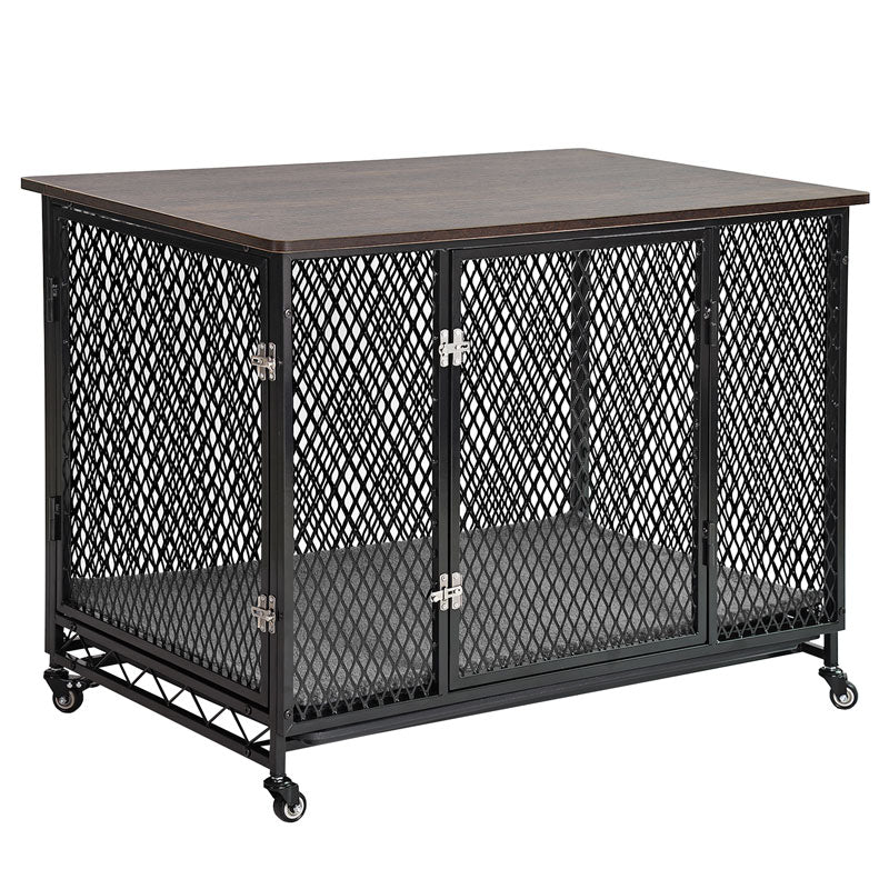 Aivituvin-AIR78 Dog Crate Furniture, Side End Table with Tray, Cushion and Casters