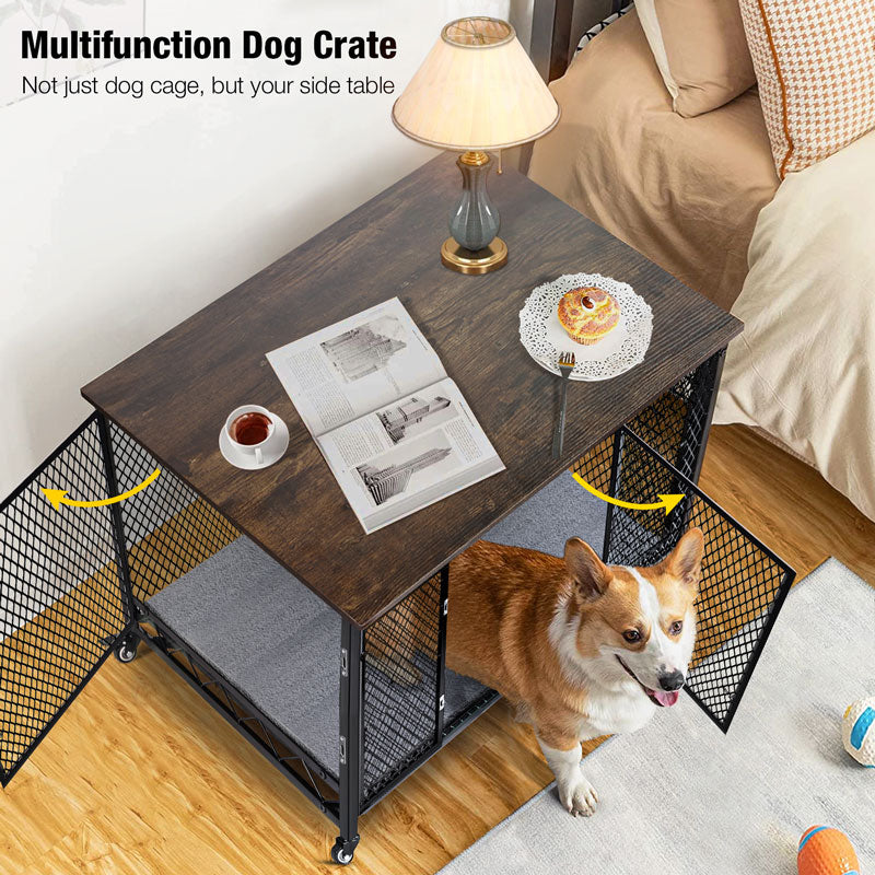 Morgete Dog Crate Furniture Wooden Dog House with Cushion, Tray for Small Medium Large Dogs