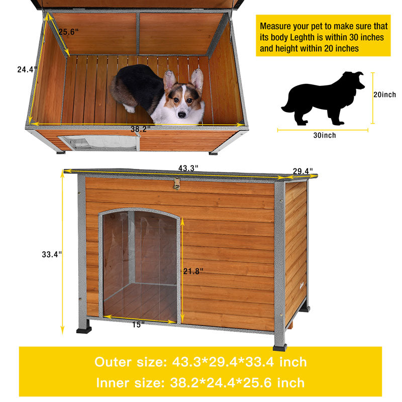Morgete Wooden Dog House Anti-chewing Kennels for Outdoor & Indoor, Gray, Large