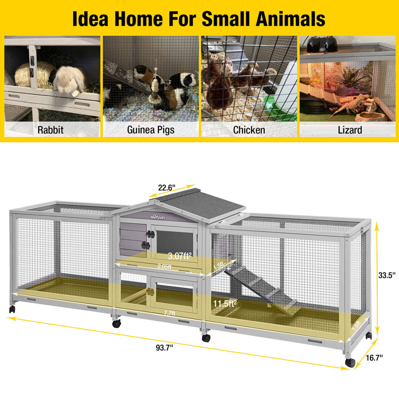 Aivituvin Large Indoor Rabbit Hutch AIR65, Rabbit and Quail Cage on Wheels, 14.57 ft²