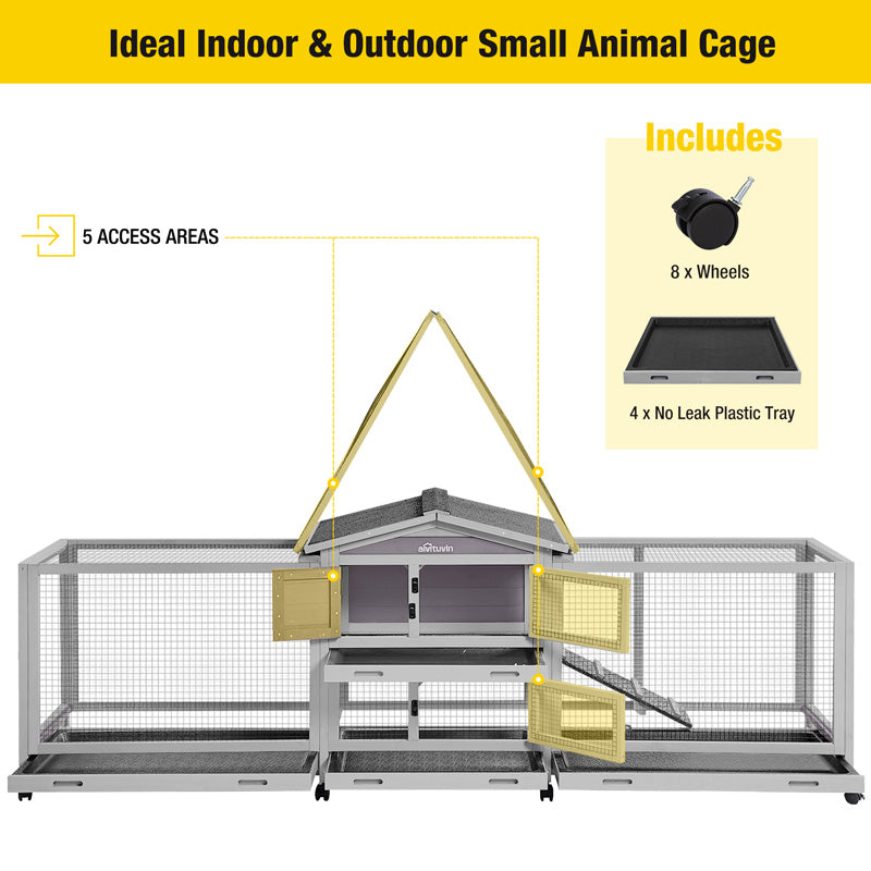 Aivituvin Large Indoor Rabbit Hutch AIR65, Rabbit and Quail Cage on Wheels, 14.57 ft²
