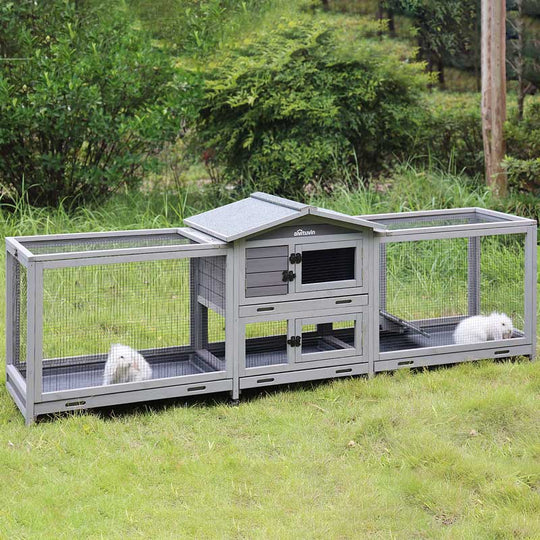 Morgete Wood Rabbit Hutch Bunny Cage with Wheels Small Pet House for Guinea Pig Indoor & Outdoor - Expand Style