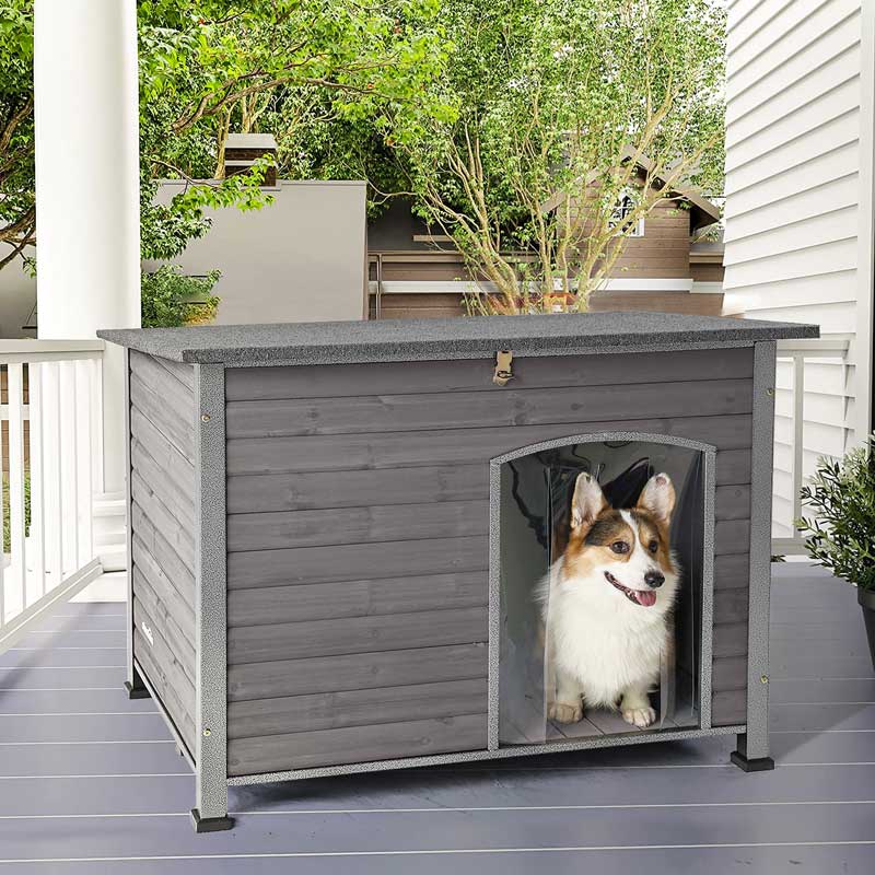 Morgete Wooden Dog House Anti-chewing Kennels for Outdoor & Indoor, Gray, Medium