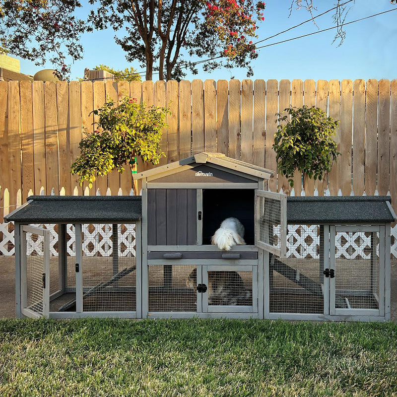 Aivituvin Extra Large Rabbit Hutch AIR04-B, Rabbit House with Run, 9.6ft²