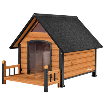 Morgete Outdoor Dog House, Puppy Shelter with Chewproof Design for Small Medium Dogs, Brown