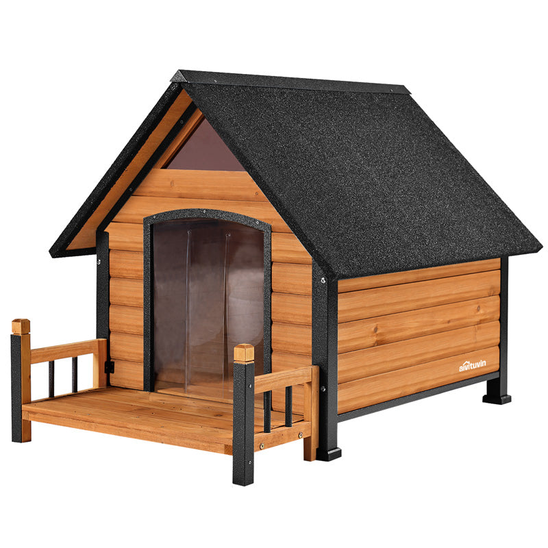 Morgete Outdoor Dog House, Puppy Shelter with Chewproof Design for Small Medium Dogs, Brown