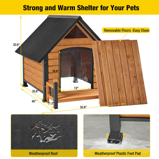 Morgete Outdoor Dog House, Puppy Shelter with Chewproof Design for Small Medium Dogs, Gray
