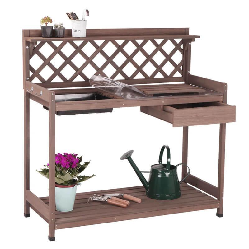MEDEHOO Wooden Potting Bench Outdoor Workstation Gardening Table